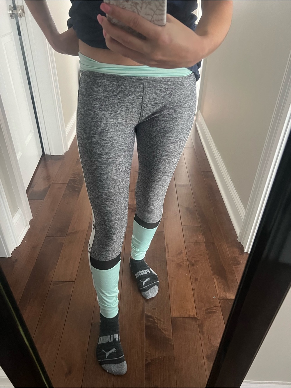 PINK Victoria's Secret Grey Heather Leggings with Mint Panels